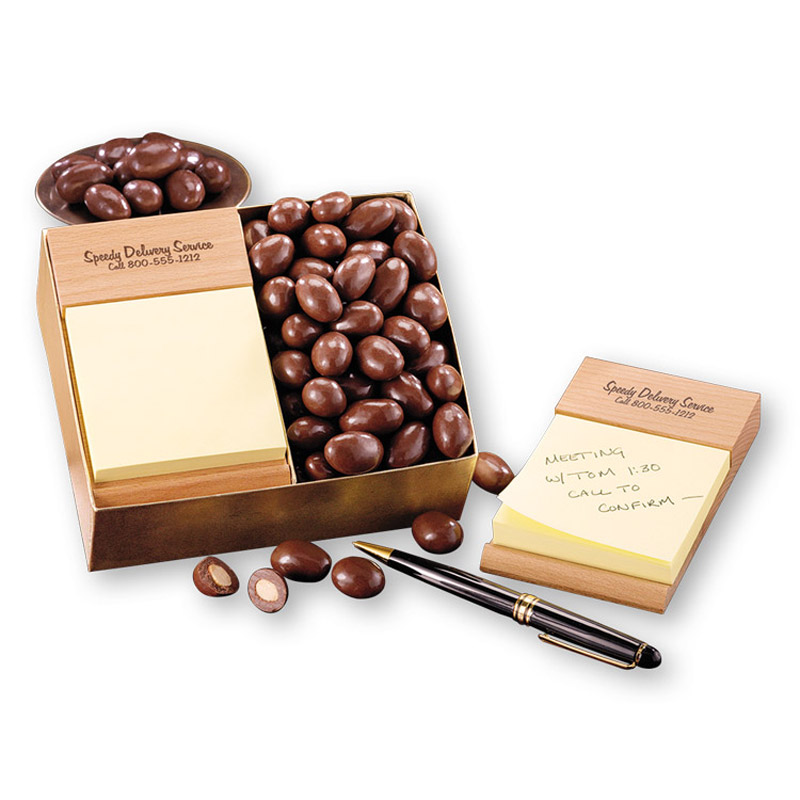 Post-it® Note Holder with Chocolate Covered Almonds