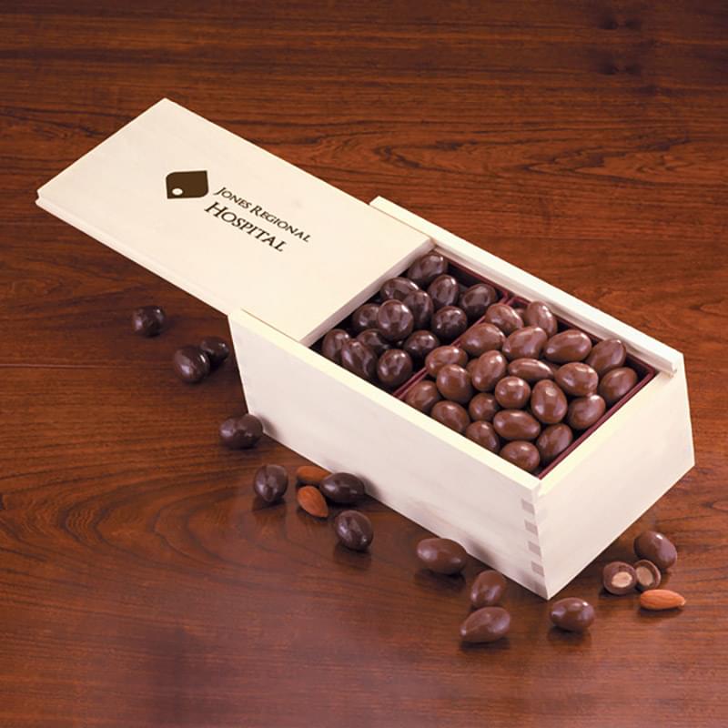 Milk & Dark Chocolate Covered Almonds in Wooden Collector's Box