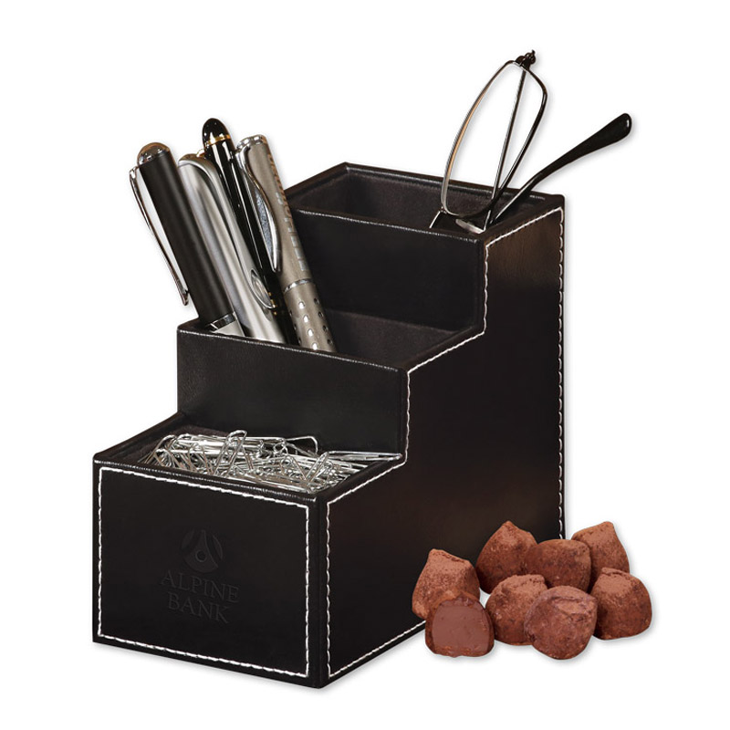 Faux Leather Desk Organizer with Cocoa Dusted Truffles
