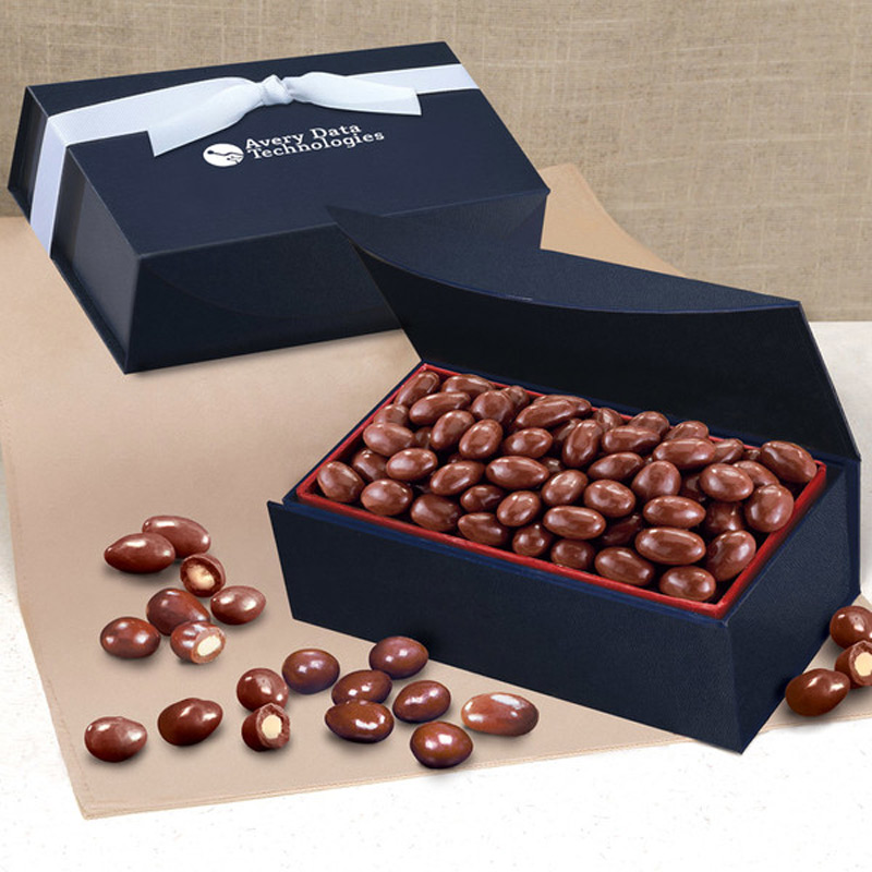 Chocolate Covered Almonds in Navy Magnetic Closure Box