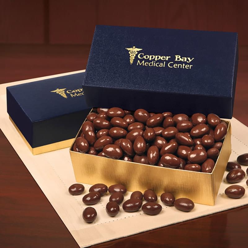 Chocolate Covered Almonds in Navy & Gold Gift Box