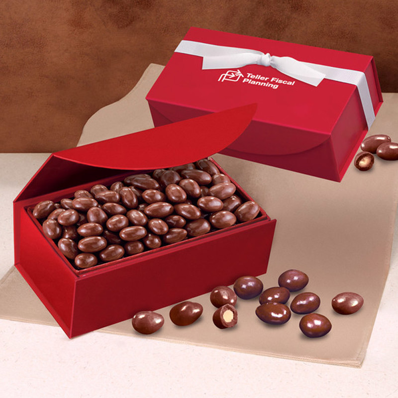 Chocolate Covered Almonds in Red Magnetic Closure Box