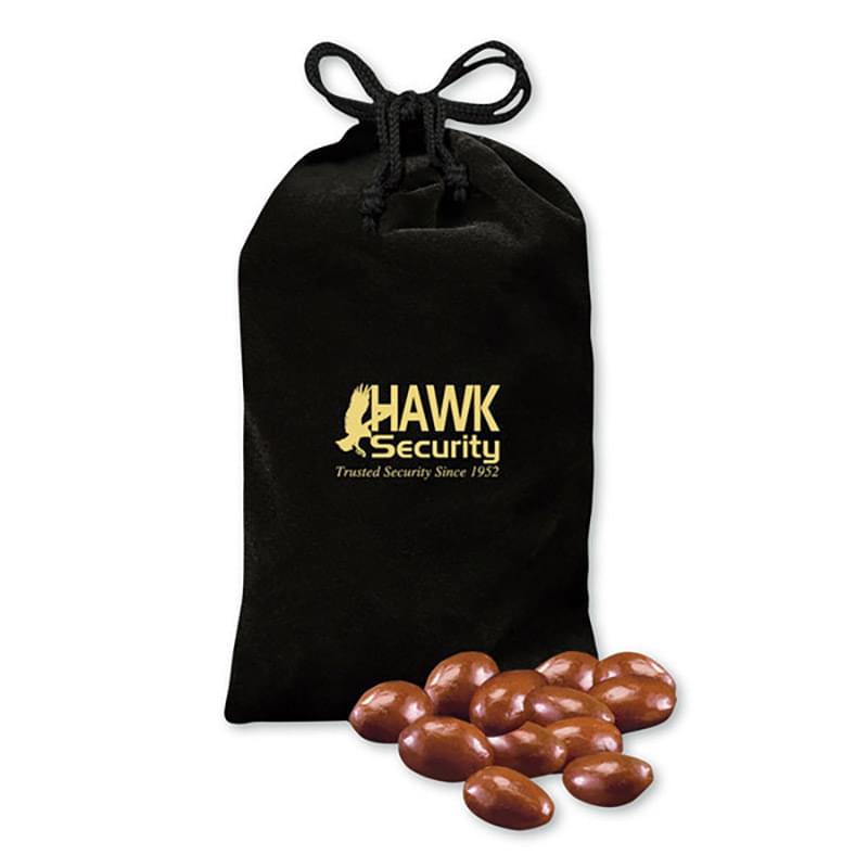 Chocolate Covered Almonds in Black Velour Gift Bag