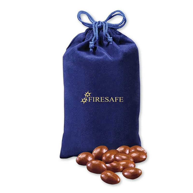 Chocolate Covered Almonds in Blue Velour Gift Bag