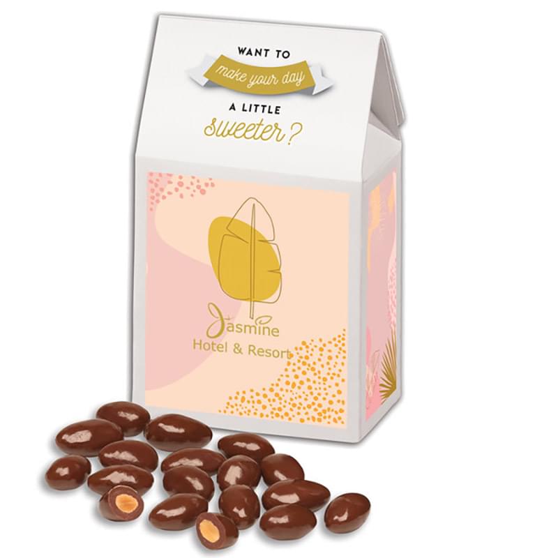Chocolate Covered Almonds in Gable Top Gift Box with Full Color Imprint