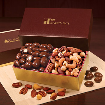 Chocolate Almonds & Deluxe Mixed Nuts in Burgundy & Gold Gift Box
