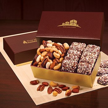 English Butter Toffee & Deluxe Mixed Nuts in Burgundy & Gold Gift Box