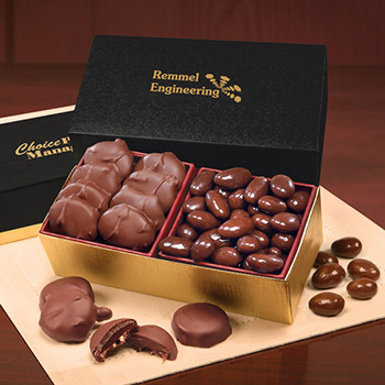 Pecan Turtles & Chocolate Almonds in Black & Gold Gift Box
