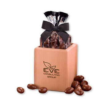 Hardwood Pen & Pencil Cup with Chocolate Covered Almonds