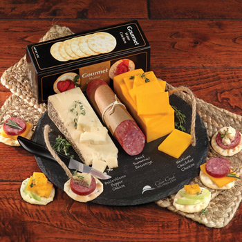 Round Slate Serving Plate with Wisconsin Cheese & Sausage