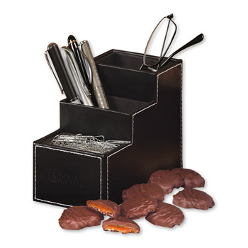 Faux Leather Desk Organizer with Pecan Turtles