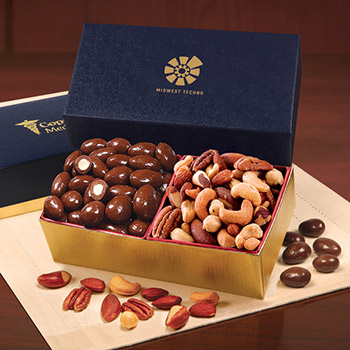 Chocolate Almonds & Deluxe Mixed Nuts in Navy & Gold Gift Box