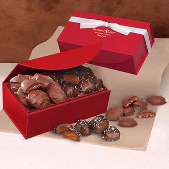 Chocolate Sea Salt Caramels & Pecan Turtles in Red Magnetic Gift Box
