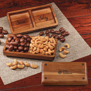 Acacia Tray with Chocolate Almonds & Cashews